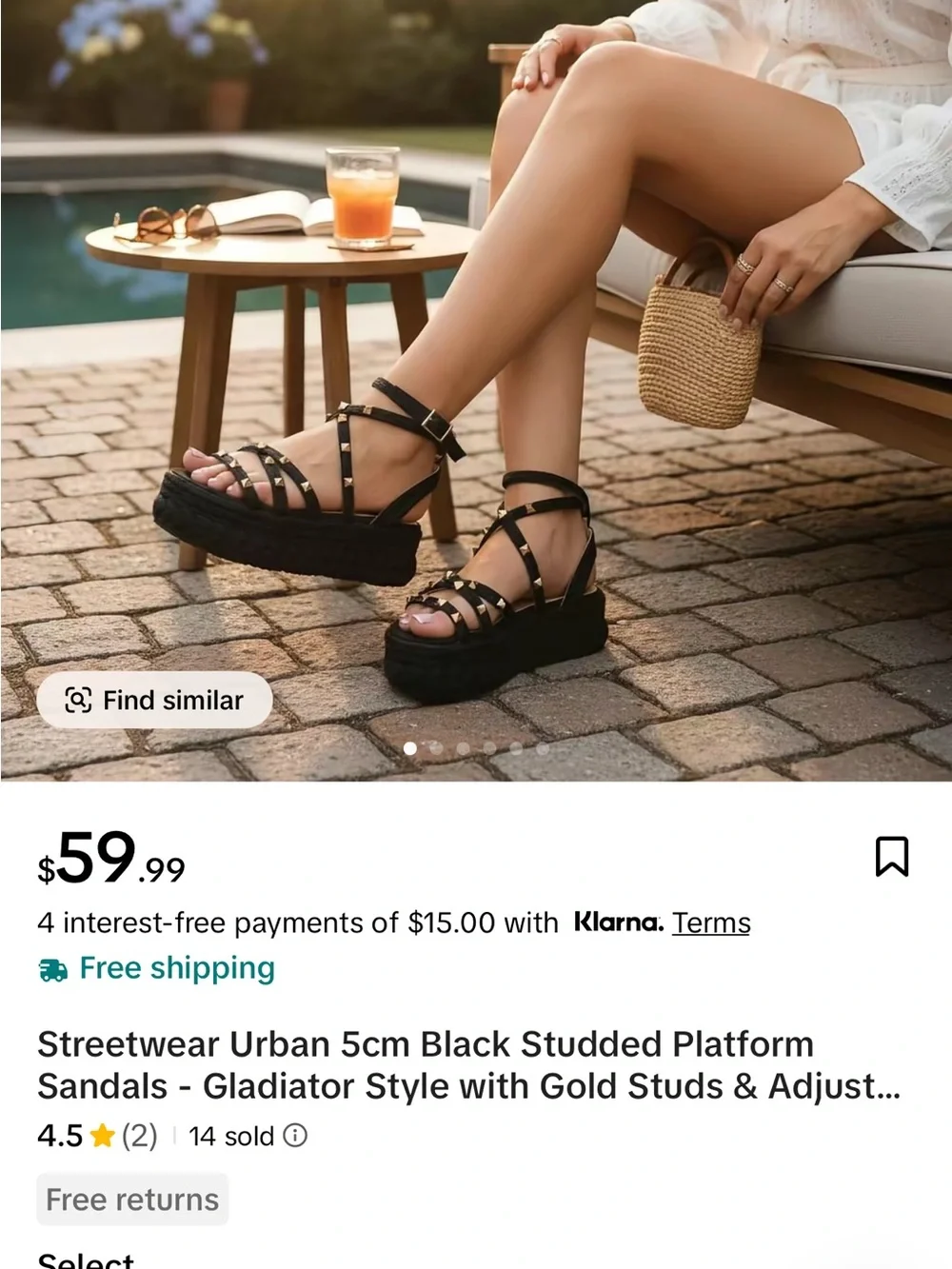 Platforms  Black Espadrille Wedge Sandals with Gold Studs
